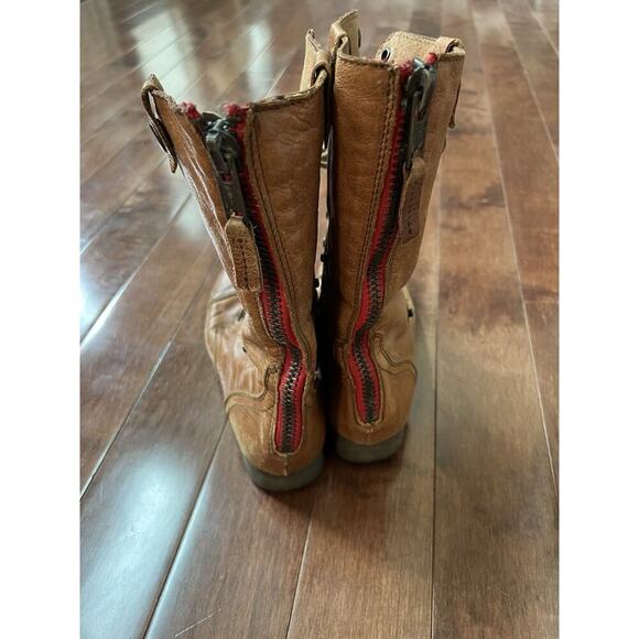 Steve Madden Camarro Ankle Boot Tan Leather Sz 7 Combat Boho Biker Victorian Y2K - Picture 7 of 13